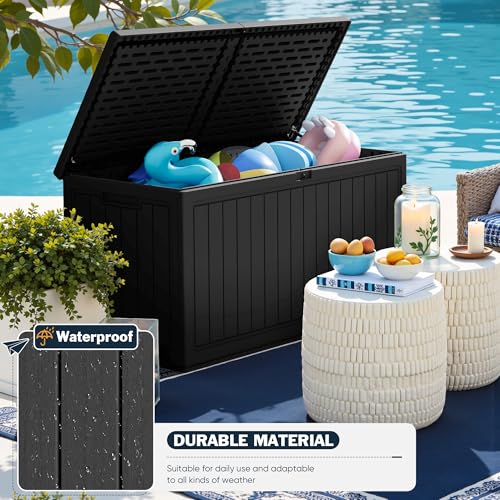 Image of Greesum 260 Gallon HDPE Outdoor Storage Box - Waterproof, Large Capacity Deck Box with Removable Dividers for Patio, Yard, Garden Tools, Black