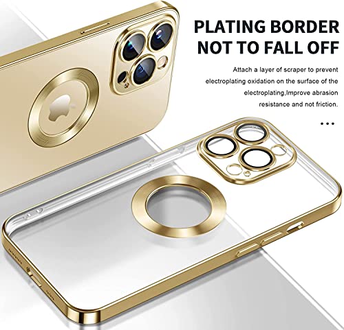 Image of VONZEE Clear Logo Electroplating Transparent Case for iPhone 14 Pro Max Case 6.7 inch 2022, Luxury Electroplated TPU Cover, Individual Camera Protection for Each Lens Bumper Case (Gold)