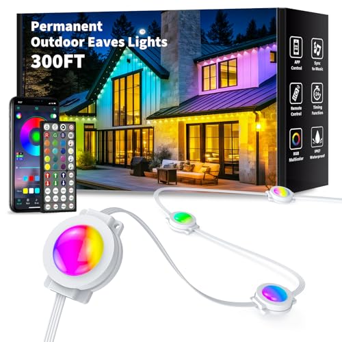 YIBULAYIN 300FT Permanent Outdoor Lights Smart RGB Eaves Lights with App/Remote Control LED IP67 Waterproof Outdoor Lighting for Halloween Christmas Holidays Daily Party House Roof Lighting