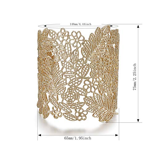 Rhinelife Lace Leaf Flower Hollow Vintage Boho Style Cuff Open Wide Big Bangle Bracelet For Women Jewelry (Gold) #TOP1