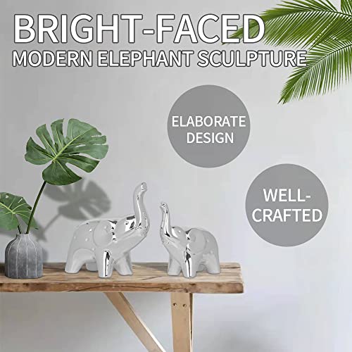 Prosfalt A Pair Elephant Statue Home Decor,Modern Style Figurines,Sculpture For ​Office Desktop Bookshelf Living Room (Ceramics Silver) #TOP5