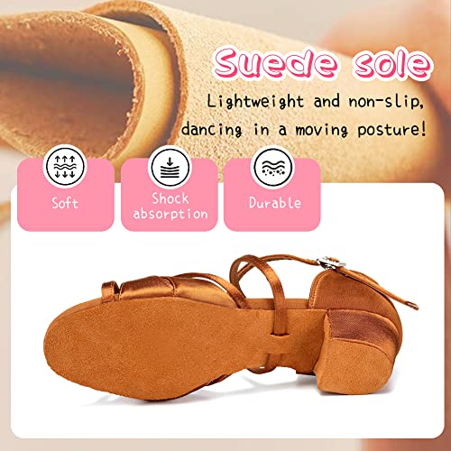 HIPPOSEUS Girls Latin Dance Shoes Silk Satin Ballroom Salsa Dance Practice Performance Shoes Suede Sole4