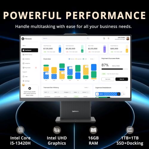 Image of Lenovo 27 inch FHD All-in-One Desktop, Intel 8-core i5-13420H up to 4.6GHz, 16GB DDR5, 2TB Storage (1TB SSD+1TB Docking Station), Intel UHD Graphics, Wi-Fi 6, Wireless Keyboard & Mouse, Win 11, Grey