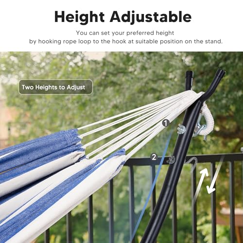 Image of SUNCREAT Backyard Hammock with Frame, Hammock Frames for Outside, 475 lbs Capacity, Blue & White Stripes