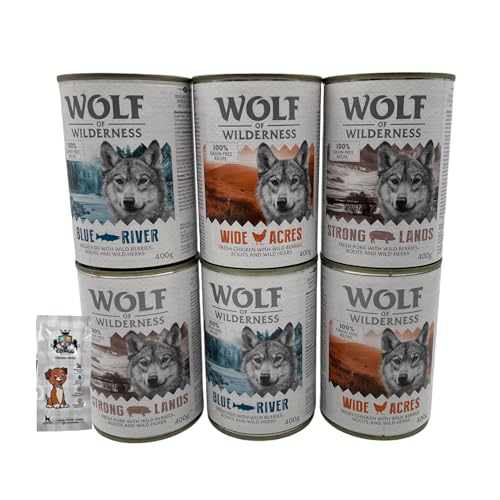 AETN Creations Wolf of Wilderness Wild Adult Wet Dog Food Verity Pack 6x400g in Chicken Pork and Fish Protein Packed Grain-free