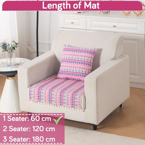 Image of HOKIPO Sofa Cover Mat with Tassel | 300 GSM Cotton Acrylic Jacquard for 1 Seater Sofa,'Trivana Series' Periwinkle Blue (IN-933-J5*S)