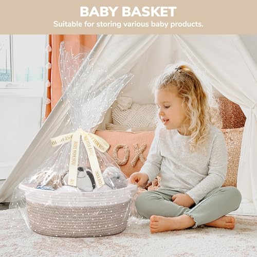 Image of CHICVITA Large Gift Basket Empty with Bags & Ribbon to Fill, Brown
