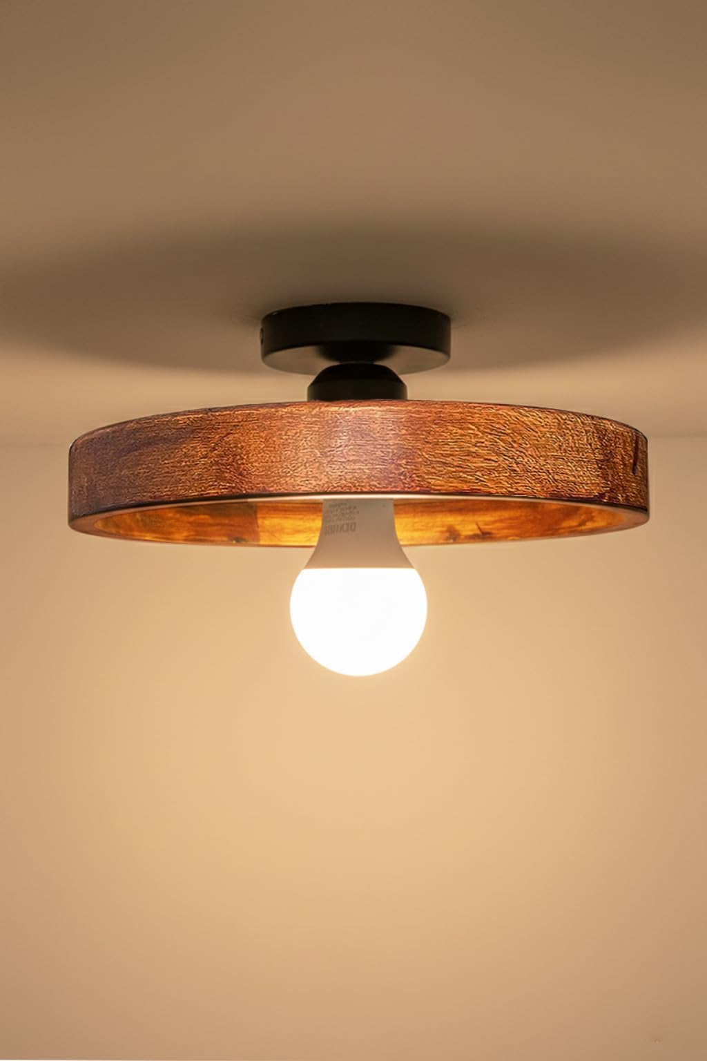 Handcrafted 10 Inch Wooden Ceiling Mount Light for Hall | Modern Ceiling Lamp for Living Room, & Master Bedroom, Rich Walnut Finish