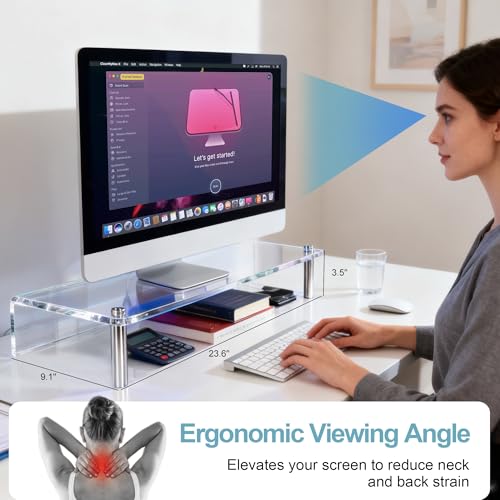 Image of 0.39 inch Extra Thick Acrylic Monitor Stand Riser, Clear | 23.6 inch x 9.1 inch x 3.5 inch Acrylic Desk Shelf with RGB Lighting & Dual Control-App & Button Control,for Office Desktop Organizer