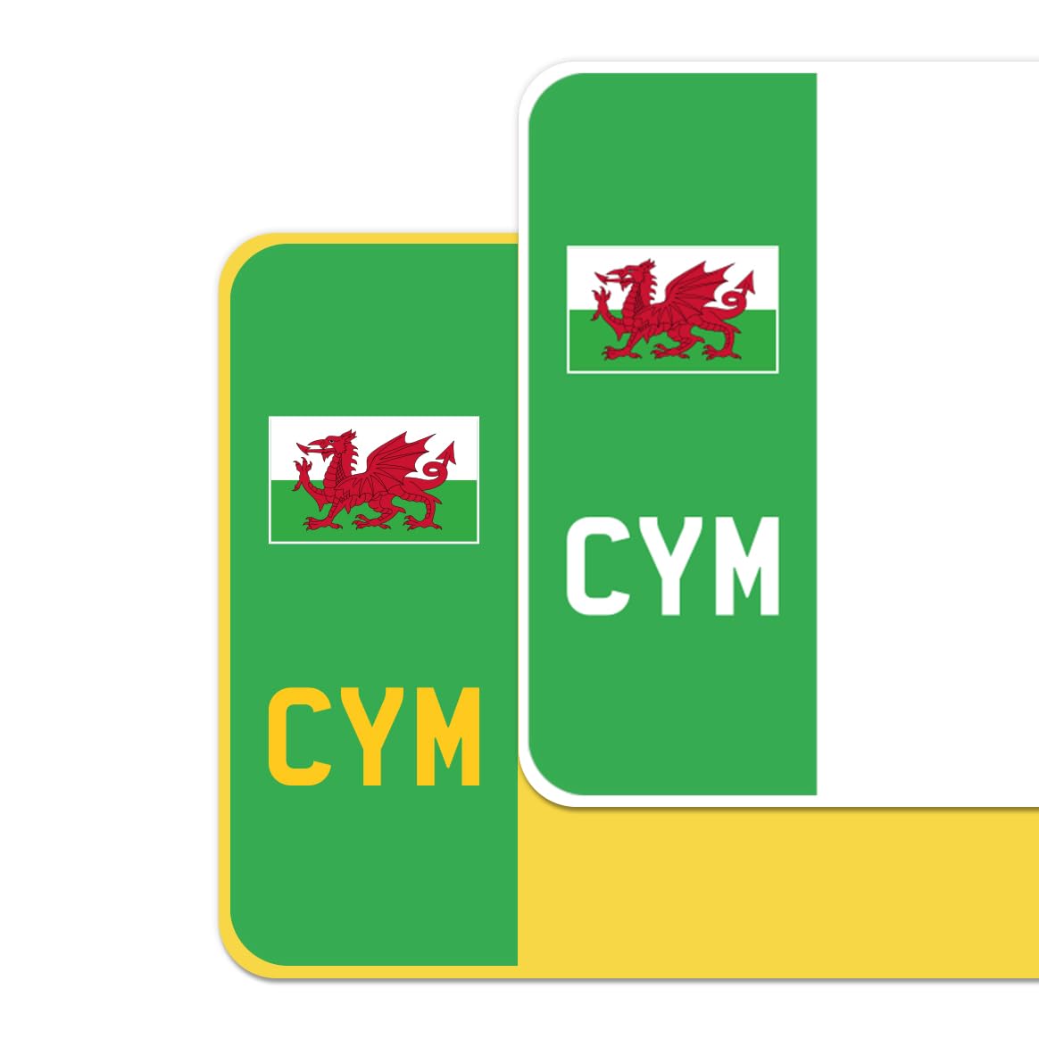Premium Vinyl Stickers for UK Car Number Plates Decorative Purposes – Wales (Red Dragon) – Bubble-Free & Easy Application – Set of 2 (Front & Rear) (CYM, Green)