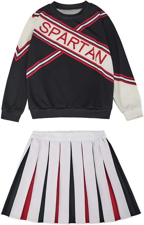 MelangCos Spartan Cheerleader Costume Sweatshirt Skirt Pants Halloween Cheerleader Uniform Outfit for Mens and Womens