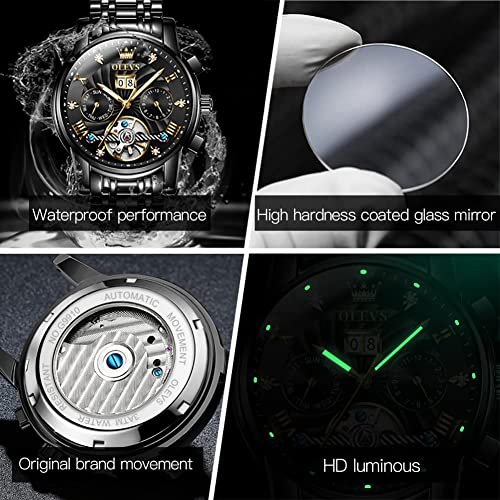 Image of OLEVS Men Automatic Watch Mechanical Self Winding Watches for Men Skeleton Business Dress Luminous Waterproof Diamond Week Month
