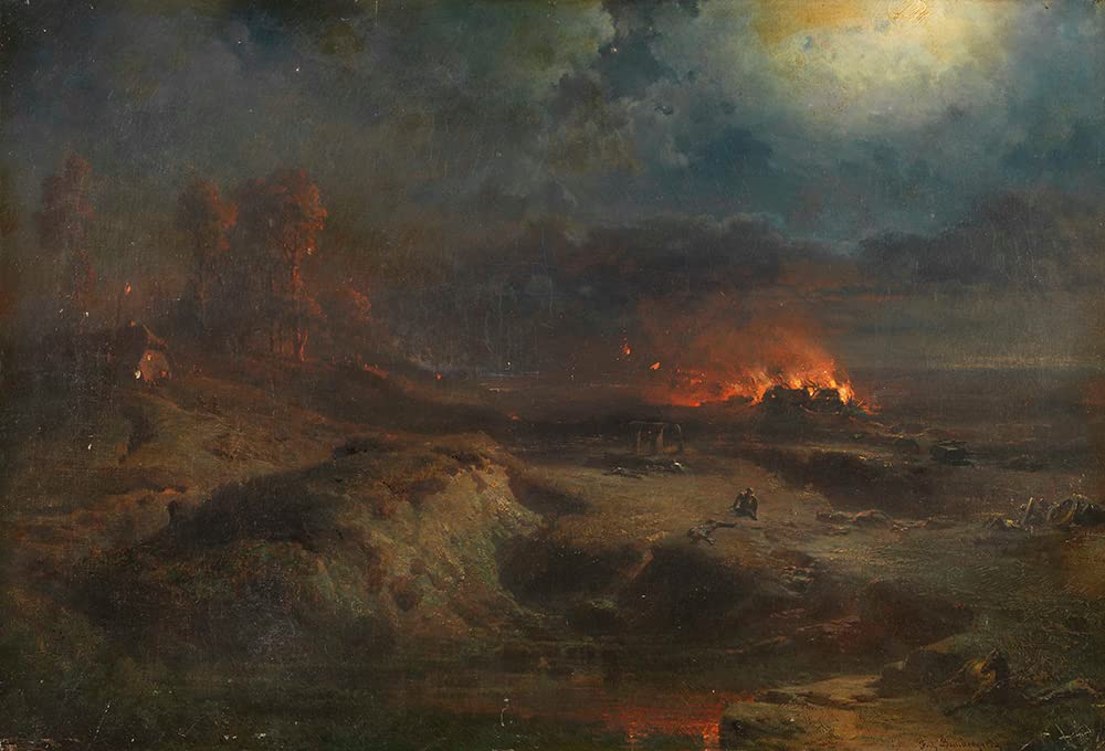 Amazon.com: ArtDirect Nocturnal Scene with a Burning Farm (1866