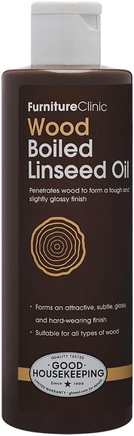 Furniture Clinic Boiled Linseed Oil for Wood Furniture & More Restore a Finish for Furniture, Table Tops, Stone & Metal Wood Care for Interior Oak, Pine, Teak & More Glossy 8.5oz/ 250ml Refined Oil