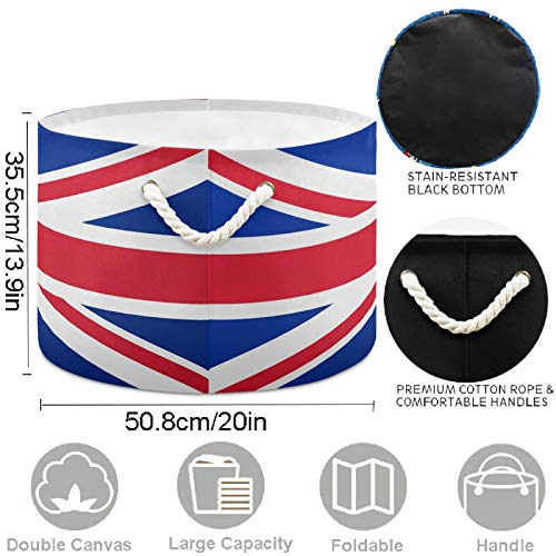 Image of visesunny Collapsible Large Capacity Basket British Flag Clothes Toy Storage Hamper with Durable Cotton Handles Home Organizer Solution for Bathroom, Bedroom, Nursery, Laundry,Closet