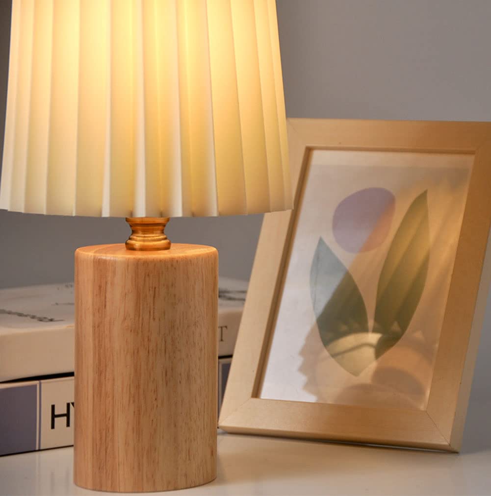 Vintage Schreibtischlampe Kleine plissierte Massivholz Tischlampe Kleine Schlafzimmerlampe für Nachttisch Wohnzimmer Studie Kinderzimmer Student Dorm Nachttischlampe (A)
