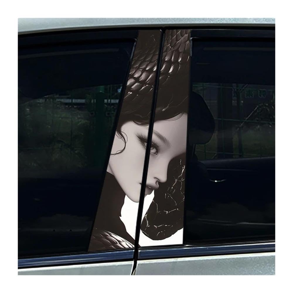 Body Parts 2pcs Car Center Column Decals Black Snake Viper Beauty Lady Car B Pillar Sticker Waterproof(E)