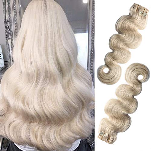 Curly Real Hair Extensions Clip in Human Hair Platinum Blonde Real Hair Extensions Clip on Human Hair Body Wave Full Head 8 Pieces Thick Hair Extension 180g for Women 22Inch