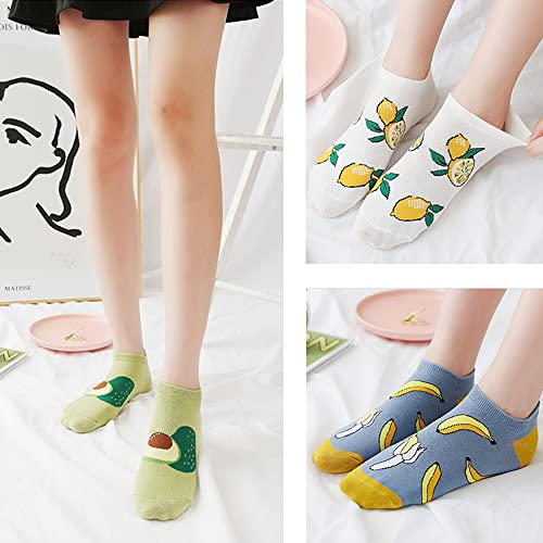 Image of Short Fruit Embroidered Ankle Socks Low Colorful Cut Socks for Women, 6 Pack