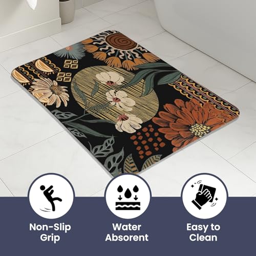Image of MAXOSHINE PVC Bathroom Mats Anti Slip | Water Absorbent Bath Floor Mat | Quick Dry Anti Skid Bathroom Mats for Home | Door Mat for Wet Area 40x60 CM (3D Floral Black)