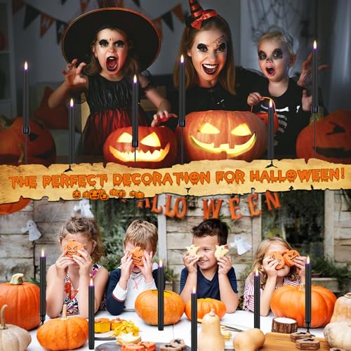 Image of Black Flameless Taper Candles with Remote, 9.6 inch Halloween Battery Operated Candles 3D Wick, 3 Pack Real Wax Led Candlesticks Flickering Electric Candle for Halloween, Home, Party Decor