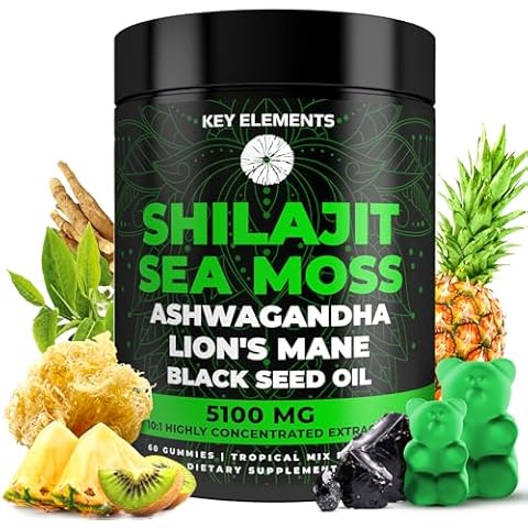 Organic Shilajit Gummies with Sea Moss Gummies - Shilajit Supplement for Immune Support - Pure Himalayan Shilajit and Ashwagandha with Sea Moss and Shilajit, Lion’s Mane Extract and Black Seed Oil Cover