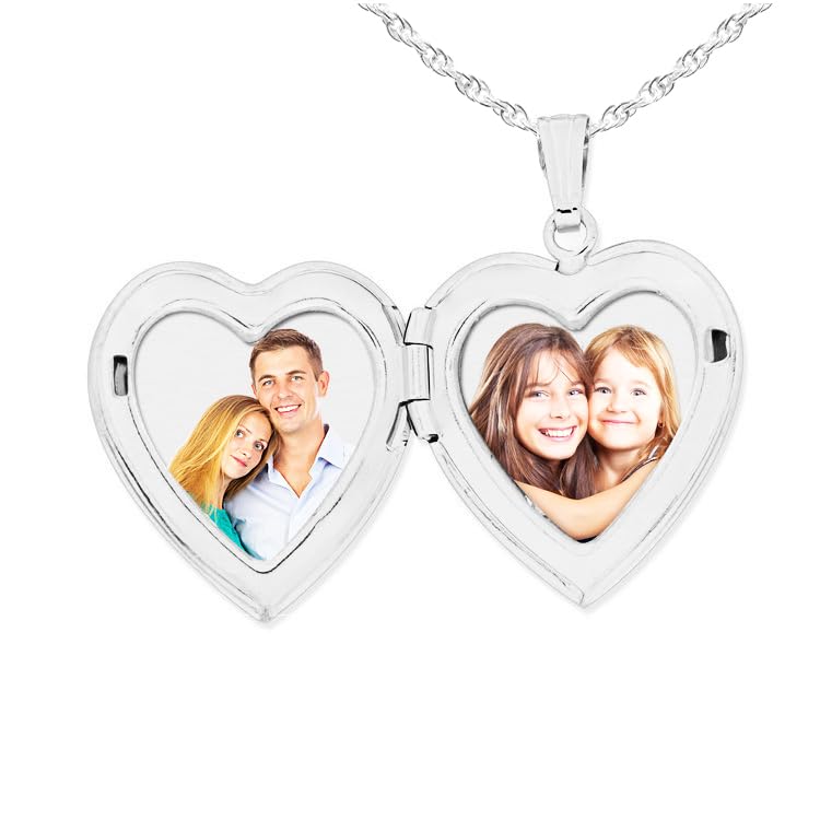 PicturesOnGold.com Sterling Silver Floral Heart Photo Locket with Diamond - 2/3 inch x 2/3 inch3