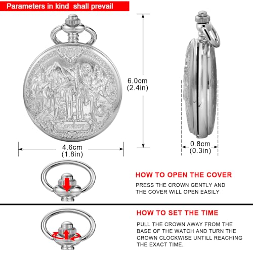 Image of Tiong Vintage Pocket Watch Engraved Cowboy Skull Wolf 3D Pattern Arabic Numerals Quartz Pocket Watch with Chain Best Gifts