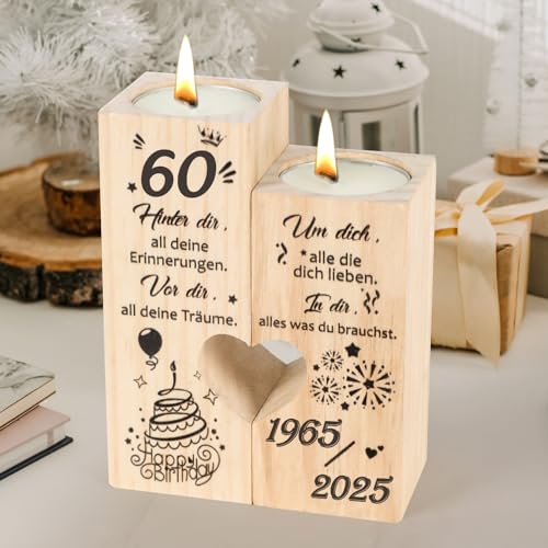 Seutgjie Candelabro decorativo para 60 cumpleaños para mujer, 1965 a 2025, para mamá, hermana, novia, ideas geniales para regalos