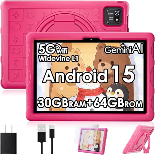 ZENTALITY Tableta infantil de 10 pulgadas Android 15 con 30 GB de RAM + 64 GB de ROM (2 TB), 5GWLAN6, Widevine L1, control parental, 8 núcleos, 8000 mAh, tablet infantil + soporte giratorio de 360°