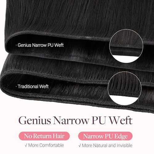 Image of GOO GOO Genius Narrow Edge PU Weft Hair Extensions Human Hair, Invisible Sew in Hair Extensions Human Hair, 1B Natural Black 22 Inch 120g, Seamless Soft Lightweight
