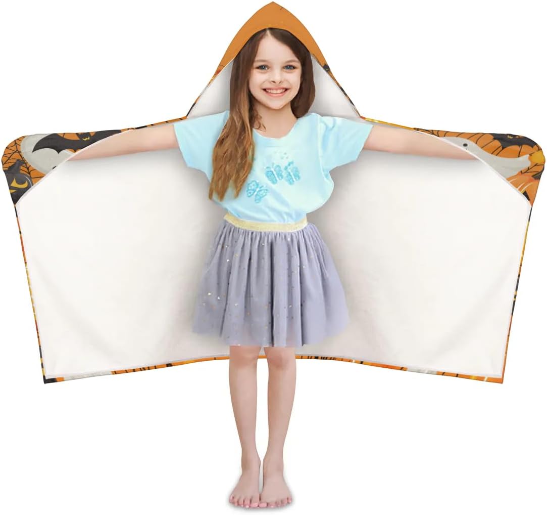 Pardick Halloween Treat or Trick Kids Bath Towel Beach Towel with Hood Pool Cover Up for Girls Boys Soft Absorbent Hooded Bath Towel Toddler Towels for Beach, Pool