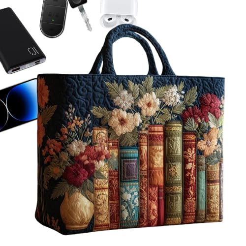 Bolso de hombro acolchado floral, elegante bolso de mano con cremallera segura, de con compartimentos espaciosos, de trabajo de viaje para mujer, organizador de compras para