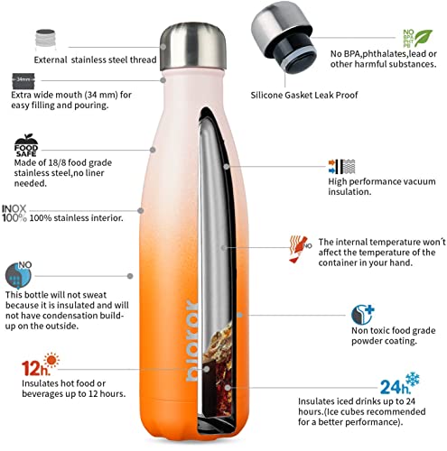 Image of BJPKPK 17 oz Insulated Water Bottle, Stainless Steel Flask, Leak Proof