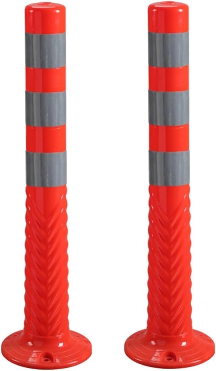 CWCQGH Parking Bollards - Durable Traffic Safety Barriers with Reflective Collars for Road and Parking Lot Use (Red and Gray 2 Pack)