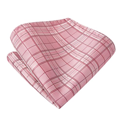 Image of Enlision Ties for Men Plaid Stripe Tie Handkerchief Woven Classic Formal Necktie Pocket Square Clip Set