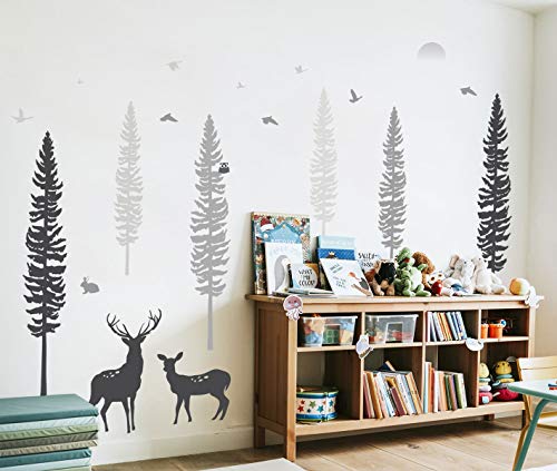 Timber Artbox Woodland Nursery Decor – Dreamy Forest Theme Pine Tree Wall Decals With Animals, Deers & Owl – Cute Baby Boy Girl Kids Wall Stickers For Playroom, Bedroom, Classroom & Daycare #TOP2
