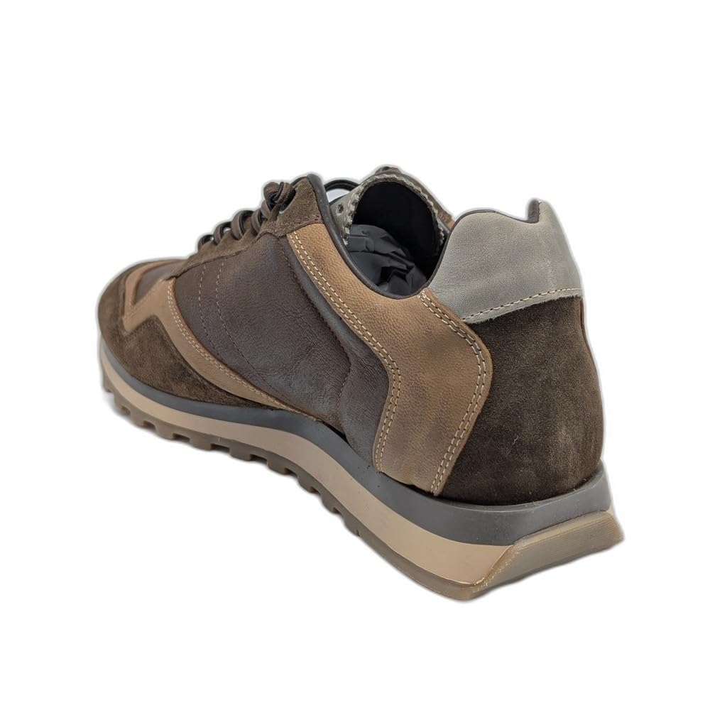 848 Ante Cacao: Zapatilla Hombre marrón. Nylon y Ante, Forro de Cuero, Plantilla Acolchada extraíble, Cordones elásticos y Suela Goma Antideslizante.