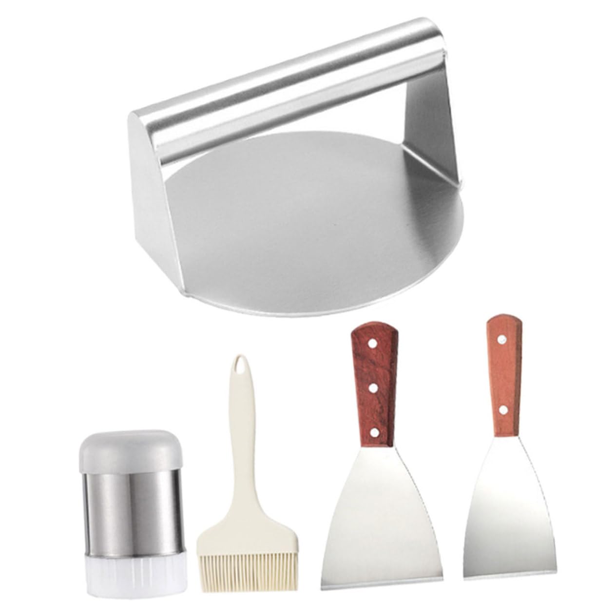Set Accessori Barbecue Metallo Inossidabile Legno Silicone per Grigliare Esterno Kit Cucina per Pattina Hamburger e Carne