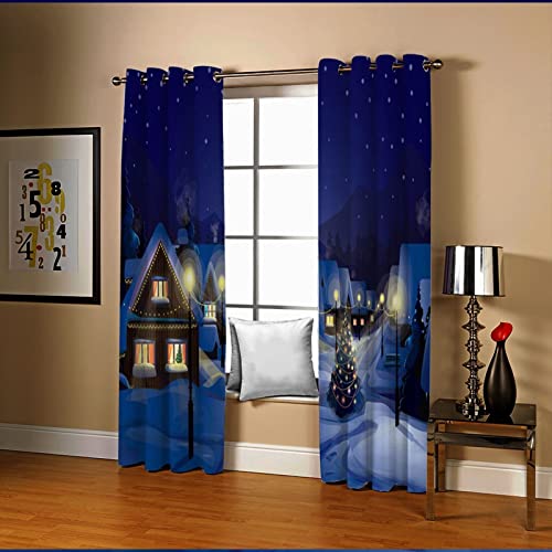 Bishilin Cortina de casa y árbol de Navidad en la nieve, cortinas Blackout para habitación infantil, 274 x 214 cm
