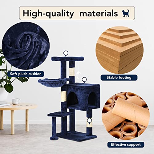 Image of BestPet | 37 inch Cat Tree Tower | Navy Blue | Sturdy Multi-Level Cat Tree