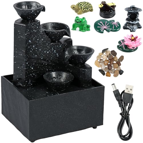 Tabletop Waterfall Decor, Desktop Fountain with Light, Creative Flowing Water Ornaments, Reusable Tabletop Fountain Landscape with Resin Ornaments for Bedroom Living Room