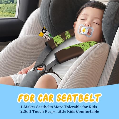 Image of Akkya 2 Pack Seat Belt Cover Pad, Dinosaur Seatbelt Cushion Car Seat Strap Pads for Kids Cute Cartoon Carseat Stroller Shoulder Strap Protector Accessories(Green)