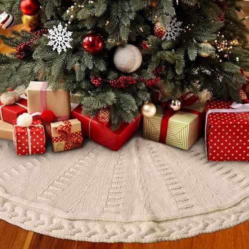 Jupe de sapin de Noël tricotée rouge et blanche de 90 à 120 cm pour décor de fête - 4