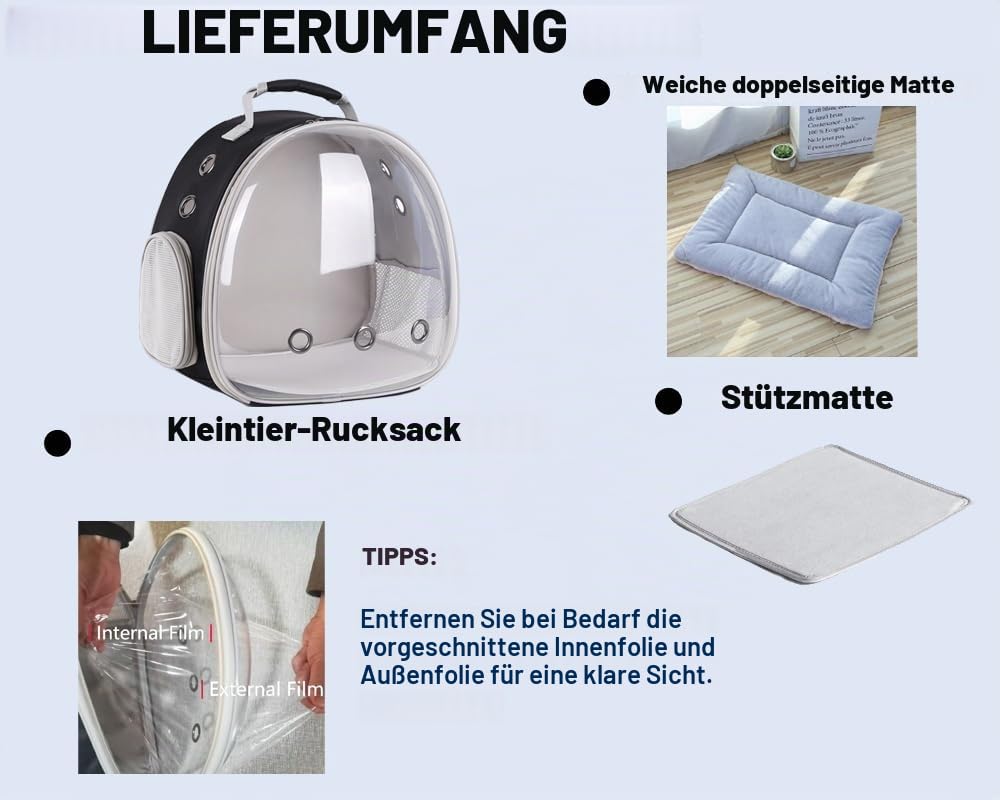 Kleintiertransporter Tragbare kleine Tier Rucksack Reise atmungsaktive Haustier Trägertasche Käfige für Meeresschwein, Kaninchen, bärtigen Drachen, Eichhörnchen, Schildkröte (schwarz, NE)