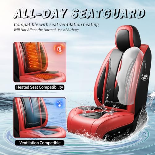 Image of Fit Outback Car Seat Covers Compatible with Subaru Outback 2010-2025 2026 - Premium Breathable Leather,Airbag Compatible,Waterproof All-Weather Seat Cushion Protector, 2 Front Seat Red&Black