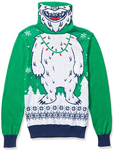 Hybrid Apparel Men's Ugly Christmas Sweater, Yeti/Green, 2XL
