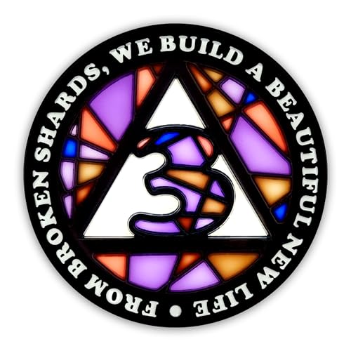 Image of Stained Glass 3 Year AA Chip Sobriety Coin Medallion, Fragments to Freedom Alcoholics Anonymous Addiction Recovery Anniversary Token, Inspirational Sober Gifts for Men and Women by the Token Shop