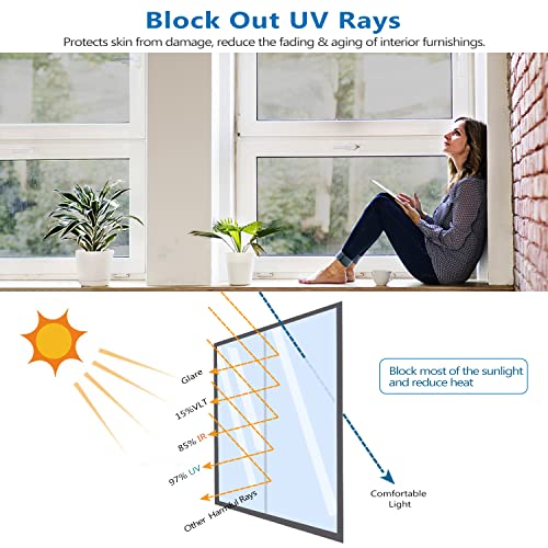 Image of One Way Window Film Privacy Mirror Cling Non Adhesive Tint Window Shades Heat Control UV Reflective Sun Blocking Film,Visible in One Side Glass Coverings for Home Office Black-Silver 41.3 x 78.7 Inch