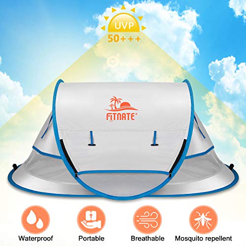 FITNATE Baby Beach Tent, Portable Baby Travel Tent UPF 50+ with Moisture-Proof Pad Infant Sun Shelters Pop Up with Storage Bag,2 Pegs for Outdoor and Indoor Use